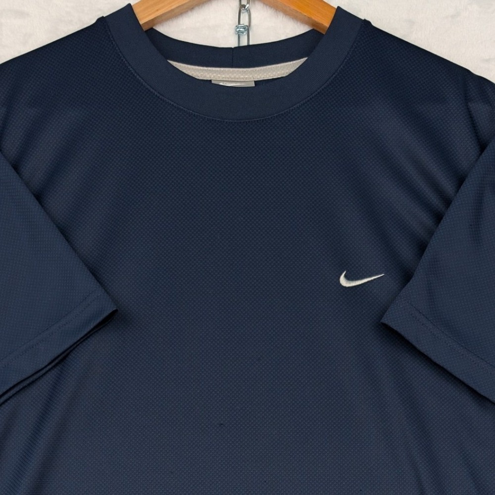 VTG Nike T-Shirt Men's L Navy Blue Gray Piping Swoosh Logo Mesh Athletic Y2K - Picture 1 of 8